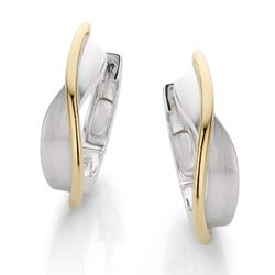 Bicolor zilveren oorringen met glanzende baan