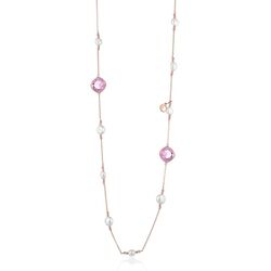 Lelune Glamour lang collier roze spinel met parels LGNK562