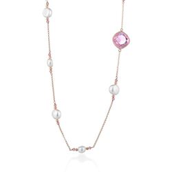Lelune Glamour lang collier roze spinel met parels LGNK562