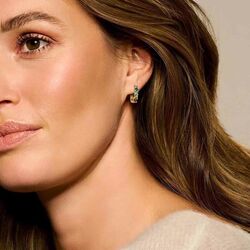 Geelgouden klapoorringen met peridot, topaas, amethist en rhodoliet