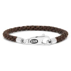 SILK Double Linked leren armband 755BRN zilver