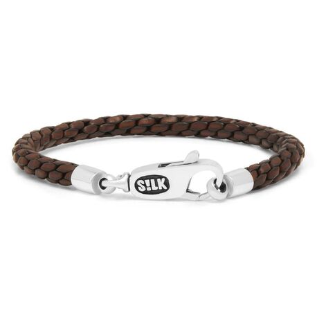 SILK Double Linked leren armband 755BRN zilver