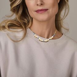 Geelverguld zilveren collier bolletjes parels en blauw jade