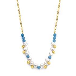 Geelverguld zilveren collier bolletjes parels en blauw jade