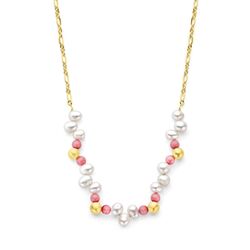 Verguld zilveren collier bolletjes parels en roze jade