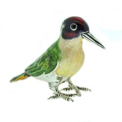 Saturno grote zilveren groene specht met emaille 