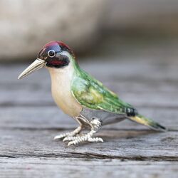 Saturno grote zilveren groene specht met emaille 