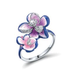 Tsars Collection ring roze emaille bloemen met zirkoon