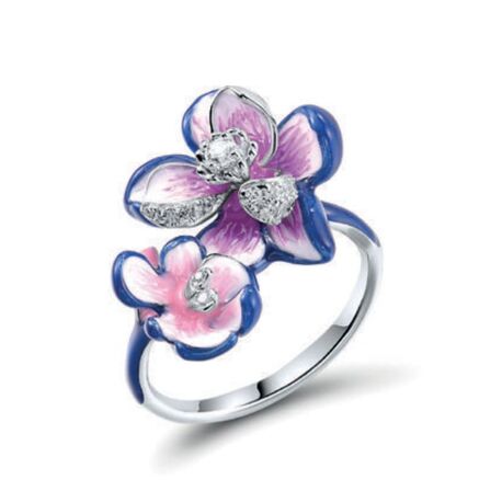 Tsars Collection ring roze emaille bloemen met zirkoon