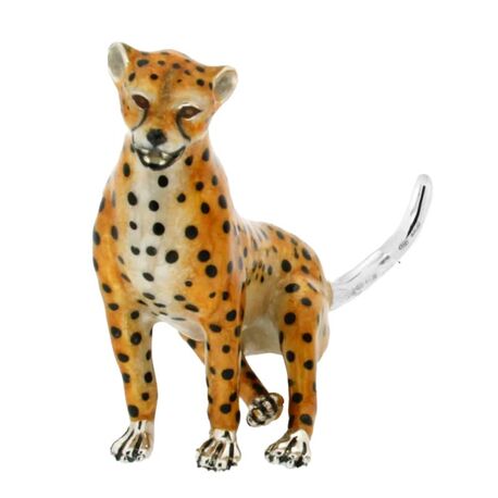 Saturno zilveren zittende cheetah emaille