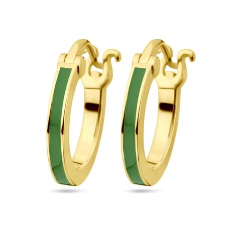 Vergulde oorringen groen emaille binnenbaan