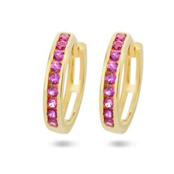 Gouden oorringen met fuchsia zirkoniaatjes