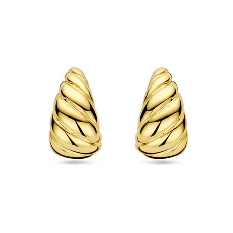 Geelgouden steekoorringen gedraaid front 13 mm