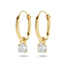 Geelgouden oorringen met zirkonia hanger