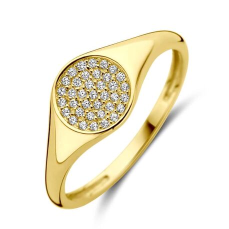 Geelgouden ring zirkonia 8 mm breed