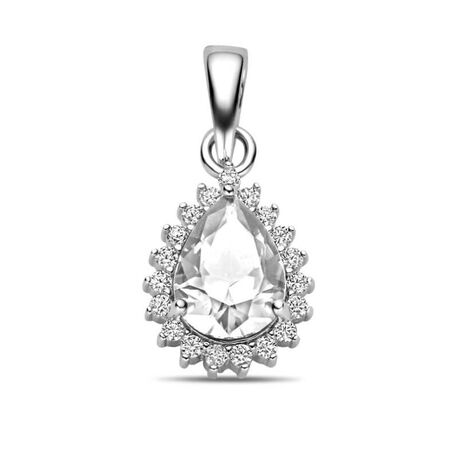 Zilveren hangertje druppel zirkonia halo 19 mm