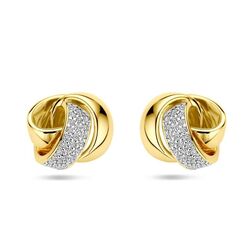 Geelgouden oorknoppen knoop met diamant 0.19ct