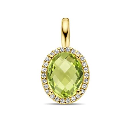 Geelgouden hanger peridot en diamant 0.09ct