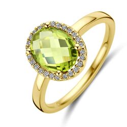 Geelgouden ring peridot en diamant 0.10ct