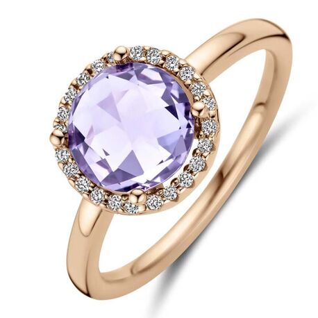 Geelgouden ring amethist en diamant 0.09ct