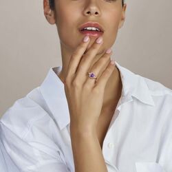 Geelgouden ring amethist en diamant 0.09ct