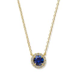 Gouden ketting hanger saffier en diamant 0.05ct met ketting