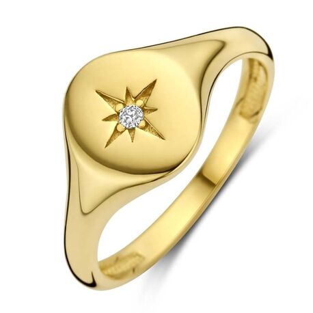 Gouden ring rond met zirkonia