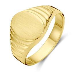 Geelgouden graveerring gematteerd met ribbels