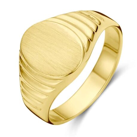 Geelgouden graveerring gematteerd met ribbels