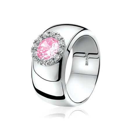 Brede zilveren ring met roze zirconia Zinzi ZIR665r