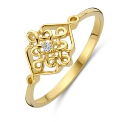 Gouden ring opengewerkt patroon met zirkonia