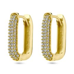 Geelgouden oorringen paperclip met zirkonia