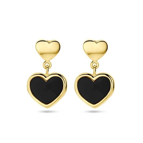 Gouden oorhangers onyx hart