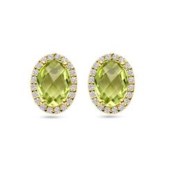 Gouden oorstekers peridot en diamant 0.13 ct