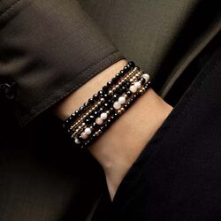 Rebel & Rose rekarmband Black Glam Rocks meet Yellow Gold 4 mm