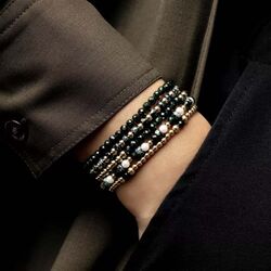 Rebel & Rose armband Mix Glass Rocks Black Leopard Gold 4 mm