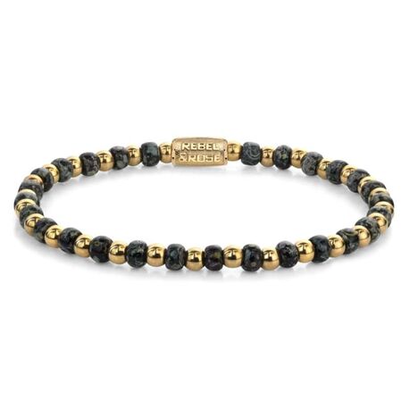 Rebel & Rose armband Mix Glass Rocks Black Leopard Gold 4 mm