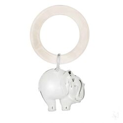 Zilveren rammelaar olifant aan parelmoerlook bijtring