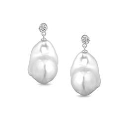 Coscia witgouden oorbellen met diamant en zoetwaterparel