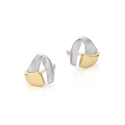 Bicolor zilveren oorstekers driehoek recycle