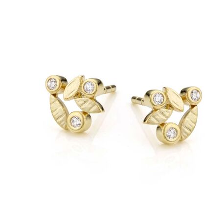 Gouden oorstekers bladeren met zirkonia