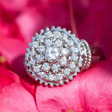 Vintage 18k witgouden rozet ring met diamanten