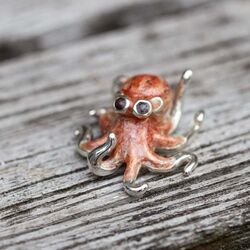 Saturno zilveren octopus oranje rood emaille