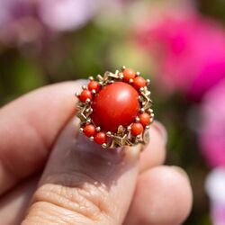 Vintage 14krt gouden ring met bloedkoraal