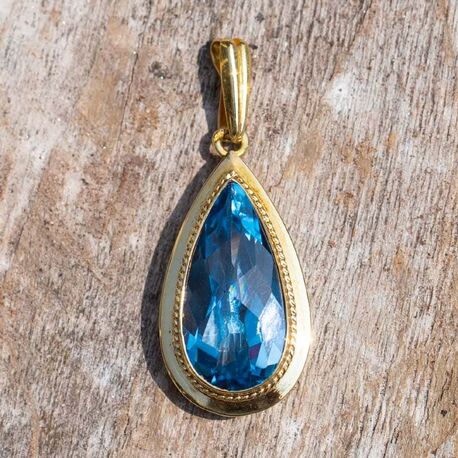 Vintage 14krt gouden hanger blauw spinel