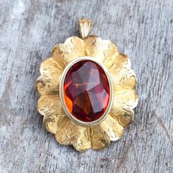Vintage 14krt gouden hanger/broche oranje saffier