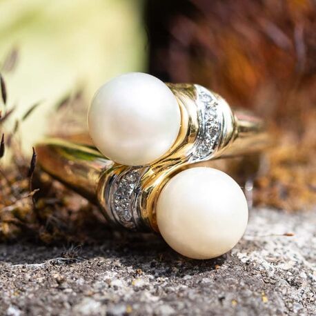Vintage 18krt ring parels en diamant
