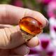 Vintage 14krt roségouden ring barnsteen