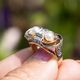 Vintage 14krt tricolor gouden ring briljanten en parels