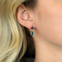 ZINZI vergulde oorbellen blauw en groen kleursteen